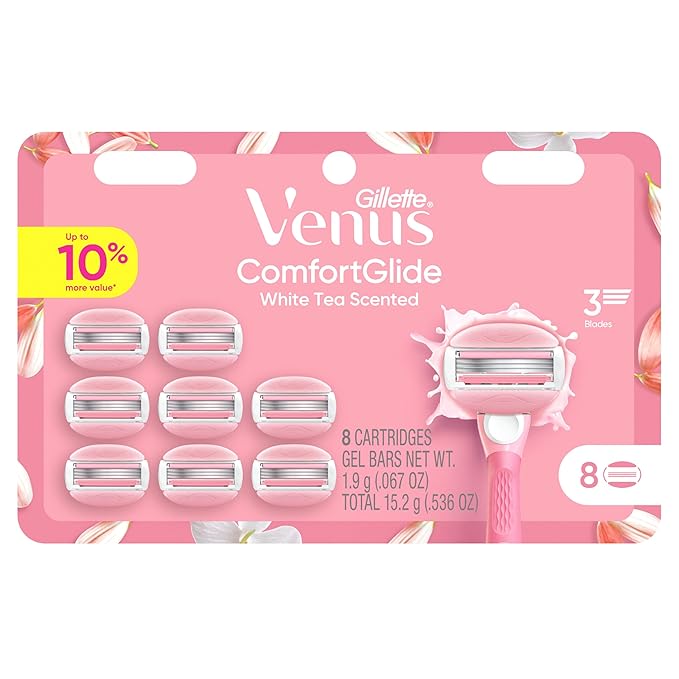 Venus ComfortGlide White Tea Women's Razor Blades with Built-in Shave Gel Bars 8 Razor Blade Refills