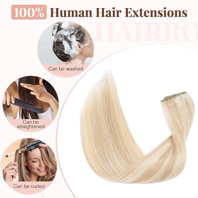Hairro 100% Human Hair Clip in Extensions Straight Real Hair Hairpieces Machine Weft Extensions to Add Length for Women 20 Inch 8pcs 18 Clips Long Thin Ash Blonde Mix Bleach Blonde