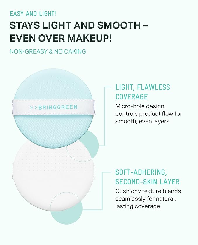 BRING GREEN Tea Tree CICA Facial Sun Cushion SPF 50+ PA++++ | Korean Mineral Sunscreen for Face | Non-Nano Reef-Safe Redness Correcting with Zinc Oxide | Travel Size Sun Protection