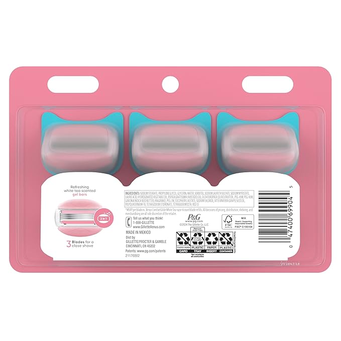 Venus ComfortGlide White Tea Women's Razor Blades with Built-in Shave Gel Bars 8 Razor Blade Refills