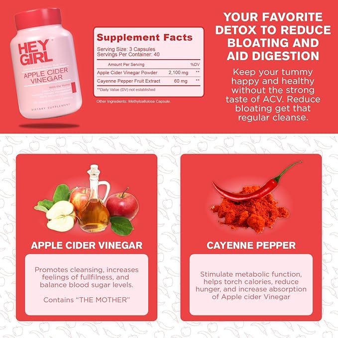 Apple Cider Vinegar Capsules with The Mother - 2160mg Apple Cider Vinegar Pills with Cayenne Pepper - 120 Vegan ACV Capsules with Mother for Detox Cleanse Keto Digestion &amp Bloating