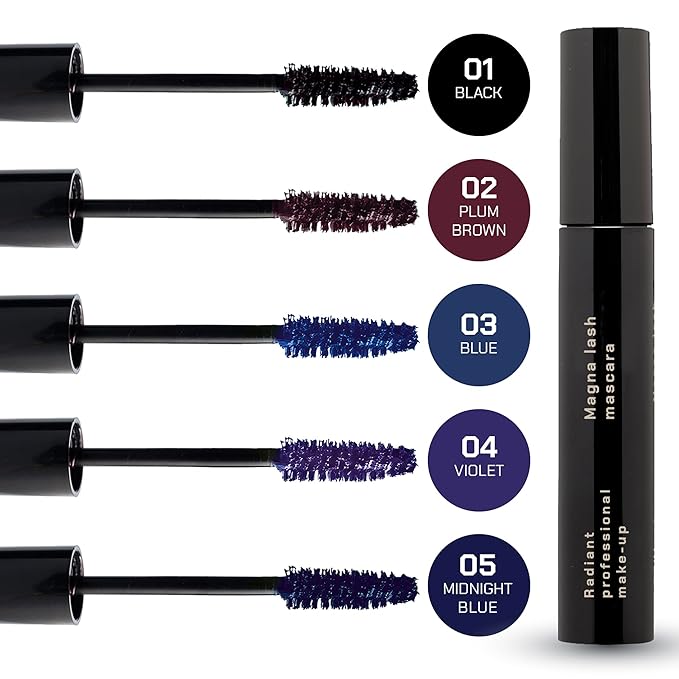 Radiant Professional Lengthening Mascara with silicone brush ? Smudge-Proof Curl Mascara Volume and Length for Sensitive Eyes Cruelty Free Ideal for Mature &amp Young Women 0.43 oz (02 Plum Brown)