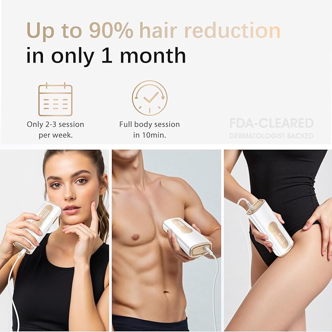 Laser Hair Removal IPL Laser Hair Removal Device for Women &amp Men Safe at-Home Nearly Painless 45°F Ice-Cooling Contact Long-Lasting Result for Full Body &amp Face Off-White
