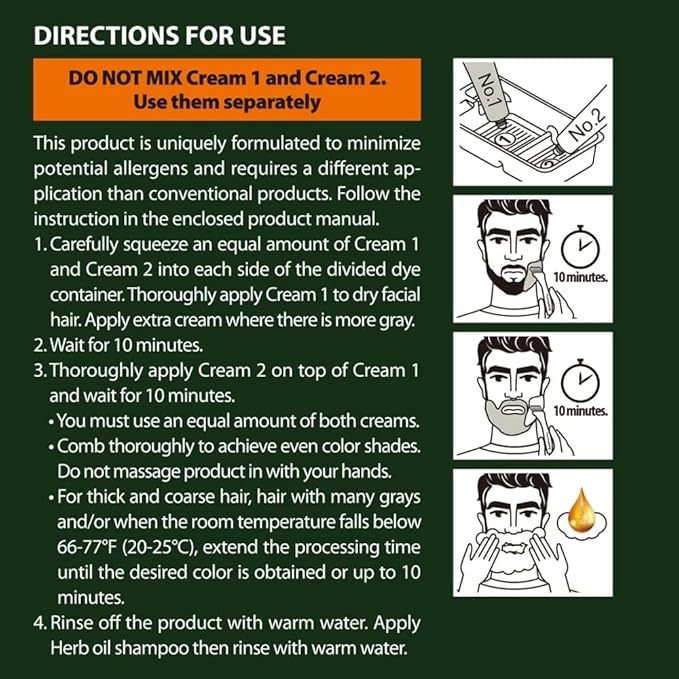 Herb For Men Mustache &amp Beard Dye (Nature Black 3 Pack) PPD-Free Ammonia-Free Vegan with Natural Ingredients Odorless Gentle for Sensitive Skin No Skin Irritation