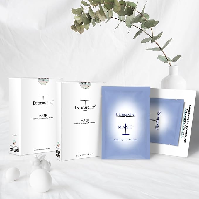 Dermaroller Hydrating Face Mask Sheets - 10 Pack with Hyaluronic Acid Matrixyl &amp Vitamin E for Anti-Aging Skincare and Radiant Glow