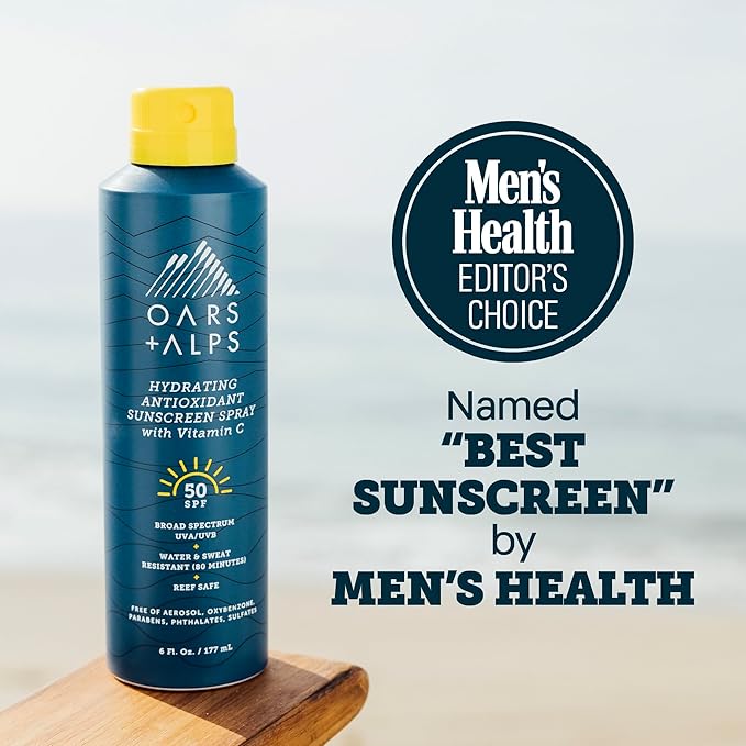 Oars + Alps Sunscreen Spray for Face &amp Body Spray Sunscreen Infused with Vitamin C &amp Antioxidants No White Residue Water &amp Sweat Resistant All Skin Types Lightweight Hydrating SPF 50