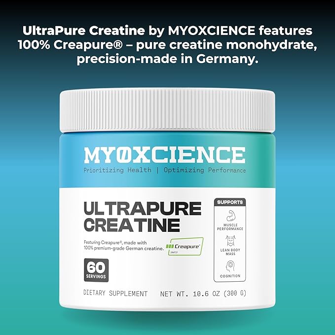MYOXCIENCE Creapure® Creatine Monohydrate | Supports Strength &amp Muscle Mass Cognition and Lean Body Mass | Unflavored 60 Servings