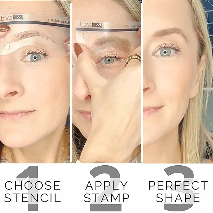 Brows by Bossy Dual-Color Eyebrow Stamp Stencil Kit with 9 Reusable Eyebrow Stencils for Professional Brow Stamping Shaping Kit and Instant Long Lasting Filling and Waterproof Tinting Definer