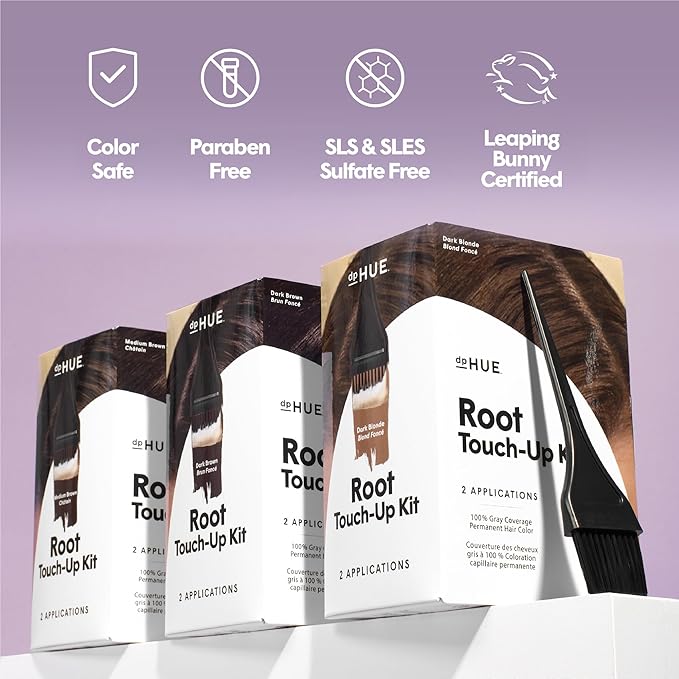 dpHUE Root Touch-Up Kit Light Brown - Permanent Hair Color for Gray Coverage - Includes Two Applications - Paraben SLS &amp SLES Sulfate Free - Leaping Bunny Certified