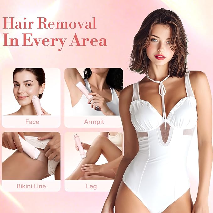 Bikini Trimmer for Women 2 in 1 Electric Shaver for Women Pubic Hair Trimmer Waterproof IPX7 with LED Bikini Razor for Leg Arm Underarm Bikini Area Pull Bows Gift Box for Friends (Rose Pink)