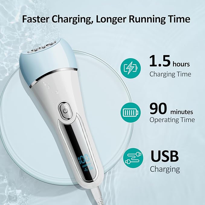 Epilator for Women 6 in 1 Hair Removal Epilator Shaver Face Razor Facial Brush Face Massage and Body ExfoliatorIPX7 Waterproof Rechargeable Hair Removal for Women 2 Speeds