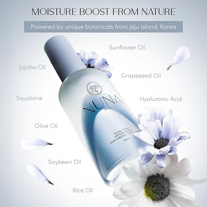 NUNA Ultra Hydrating Face Serum Spray with Peptides Niacinamide Hyaluronic Acid &amp Botanical Extracts ? Korean Lightweight Moisture Boost Facial Mist &amp Setting Spray for Makeup ? 3.38 fl oz