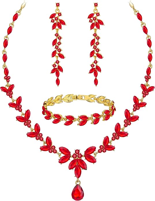 Wedding Jewelry Sets for Bride Bridesmaid Bridal Jewelry Set for Women Wedding Crystal Necklace Earrings Bracelet Set for Party Prom Jewelry