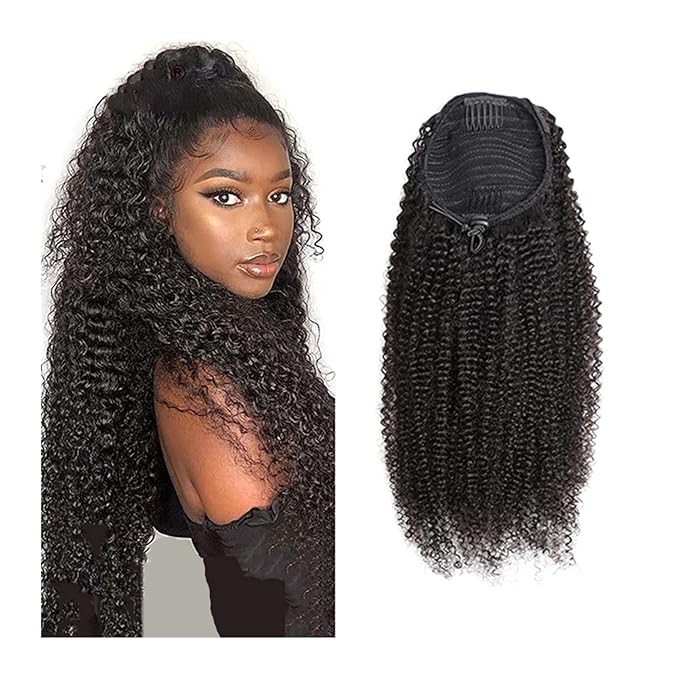 EARSHOT Hair Buns Hair Piece 1 Pack Curly Wavy Drawstring Ponytail Extension Brazilian Hairpin Ponytail Wig Natural Black Drawstring Ponytail Bun Hair Accessories For Girls (Color : 16inches)