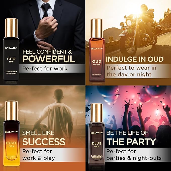 Bella Vita Luxury Long Lasting Perfume Gift Set for Man | 4x20ml | Gifts for Men | Woody Citrusy Oud Premium Fragrance Scent | KLUB OUD CEO G.O.A.T