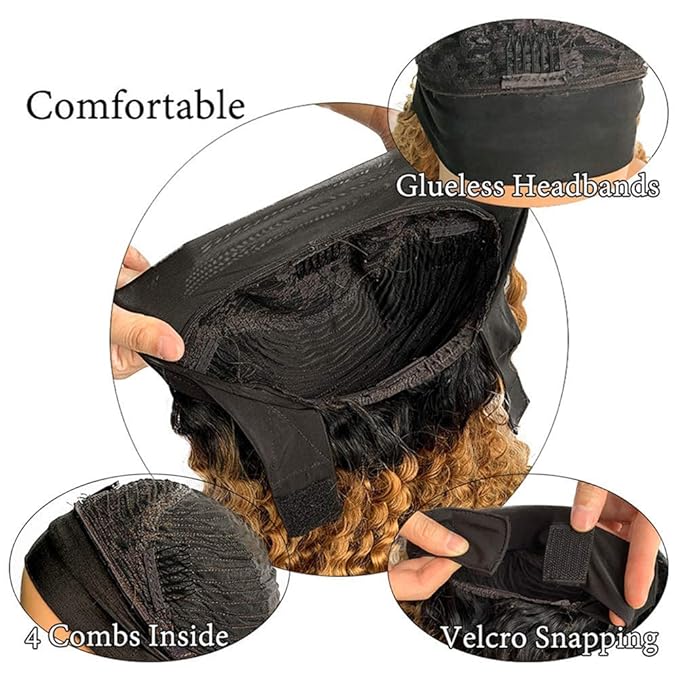 32 Inch 1B27 Ombre Headband Wig Human Hair 150% Density Grade 8A Unprocessed Brazilian Virgin Hairs Machine Made Honey Blonde Water Wave Headband Wig Human Hair For Woman