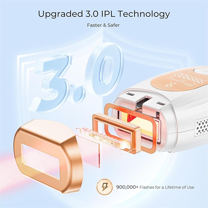 Laser Hair Removal IPL Laser Hair Removal for Women and Men Permanent Hair Removal Device with 3.0 IPL Red Light Wave Home Laser Hair Removal Device for Facial Legs Armpits Bikini Body Use