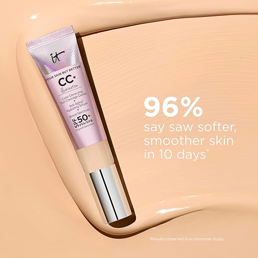 IT Cosmetics CC+ Cream Illumination - Radiant Full Coverage Foundation With SPF 50+ Color Corrector &amp Hydrating Anti-Aging Serum Hydrolyzed Collagen + Peptides Normal to Dry Skin - 1.08 fl oz