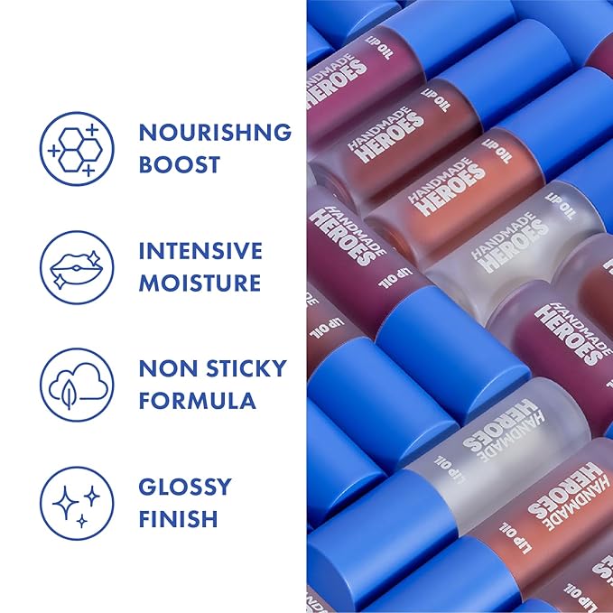 Handmade Heroes 100% Natural Vegan Lip Oil with Squalane Non-Sticky Lip Gloss Moisturizing Shiny Nourishing Korean Lip Gloss Lip Treatment Christmas Gifts - Pack of 3