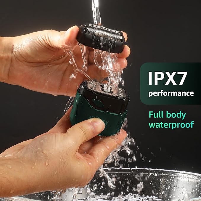 Electric Foil Shavers for Men Mini Electric Razor Compact Face Shaver IPX7 Waterproof Wet Dry Cordless Razor LED Display USB-C Fast Rechargeable Emerald Green