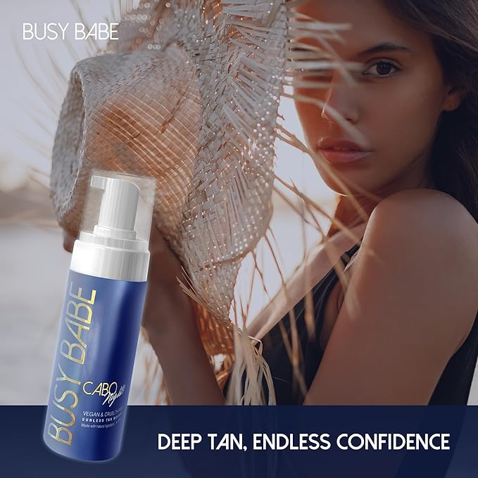 Self Tanner - Cabo Nights Express Rapid Dark Tanning Mousse - Deeper Sun-Kissed Glow with Mitt - Vegan Cruelty-Free Instant Tan Self Tanning Mousse Pump - Express Violet based- 7.2 oz