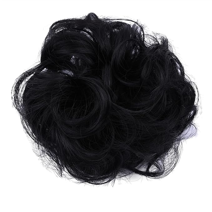 Hair Accessories 1 Pack Synthetic Donut Bun Messy Bun Hair Slices Curly Wavy Headbands Women Bun Wig Synthetic Wig Hair Extensions Hair Pieces For Women(Natural black)