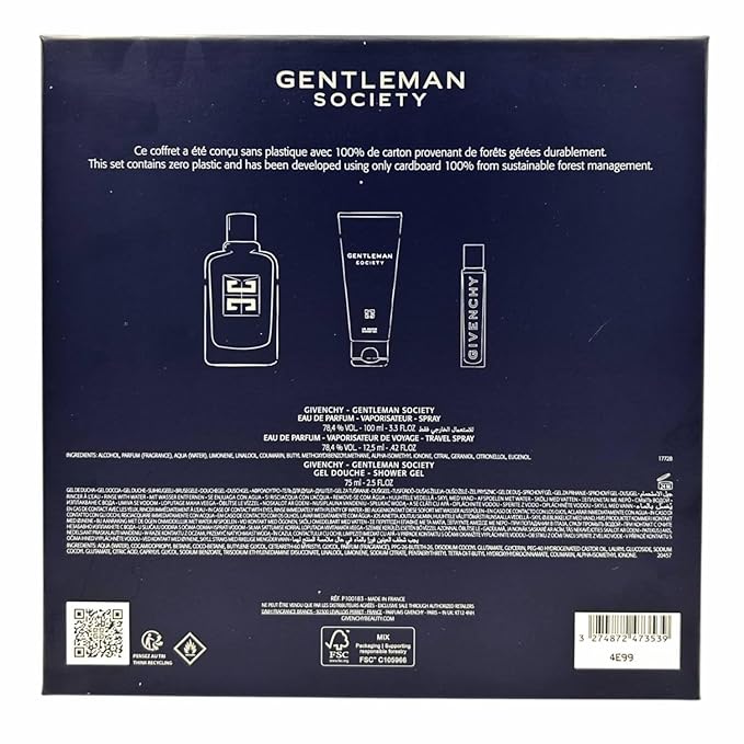 Givenchy Gentlemen Society for Men - 3 Pc Gift Set 3.3oz EDP Spray 2.5oz Shower Gel 0.42oz EDP Spray