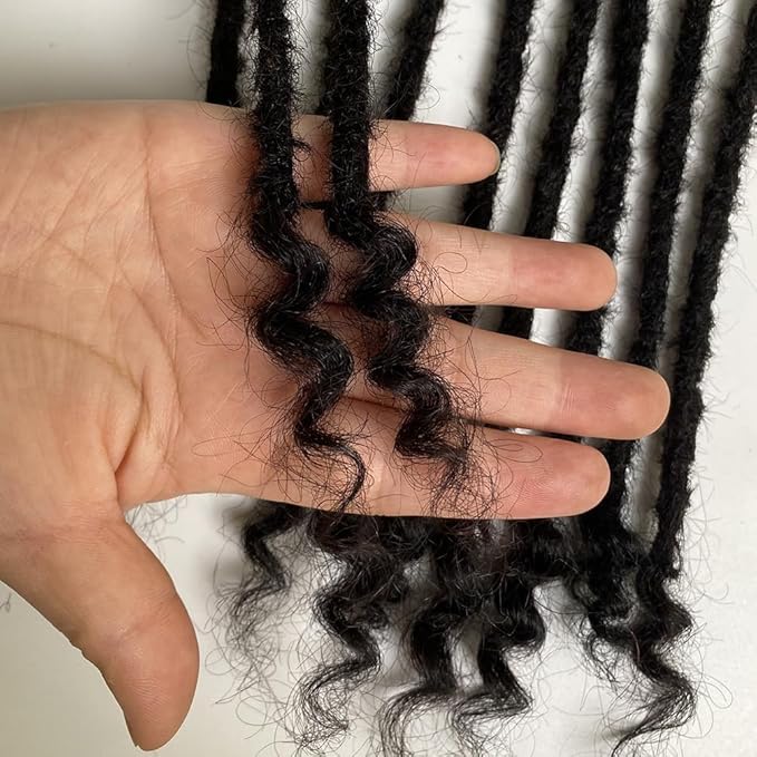 Dreadlock Extensions Human Hair With Curly Ends 0.4cm Width 10 inch 20 Strands Natural Black Loc Extensions Curly End for Women Men