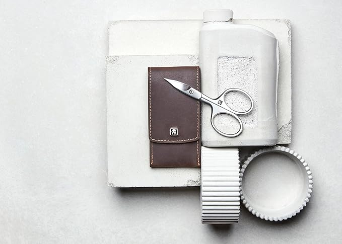 ZWILLING Beauty TWINOX 4-pc Manicure and Pedicure Set with Brown Leather Case Travel Size Set for Hands and Feet Nail Care Genuine Leather