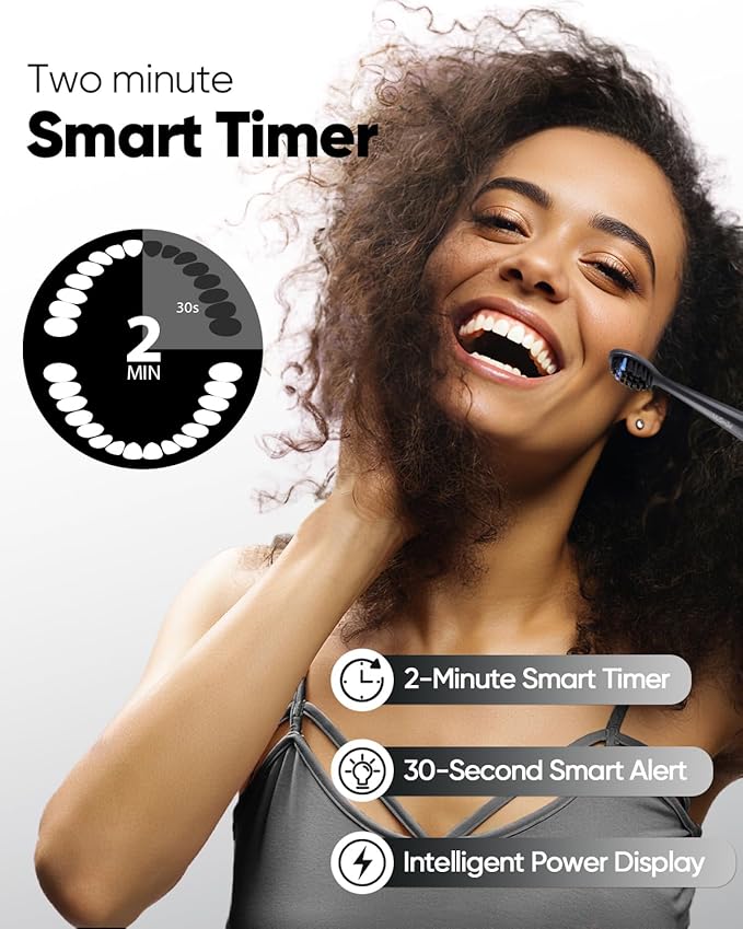 MySmile DY156 Electric Toothbrush for Adults Rechargeable Sonic Battery Toothbrush Portable with 3 Brush Heads 2 Mins 5 Modes Smart Timer 45000VPM One Charge for 60 Days ? Black