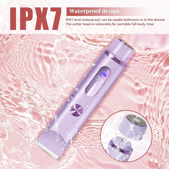 Bikini Trimmer for Women 2in1 High Power Epilators Hair Removal Waterproof Electric Razors Women's Electric Razor Pubic Hair Trimmer Shaver for Women for Ladies PubicFaceUnderarmsLegs(Purple)