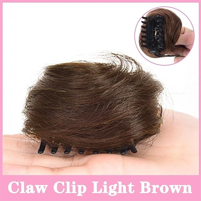 messy bun hair piece Space Buns Hair Pieces Mini Claw Clip in Hair Bun Messy Cat Ears Hair Bun Extension Synthetic Donut Wig Accessory Updo Hairpieces for Women Girls bun hair pieces for women ( Colo
