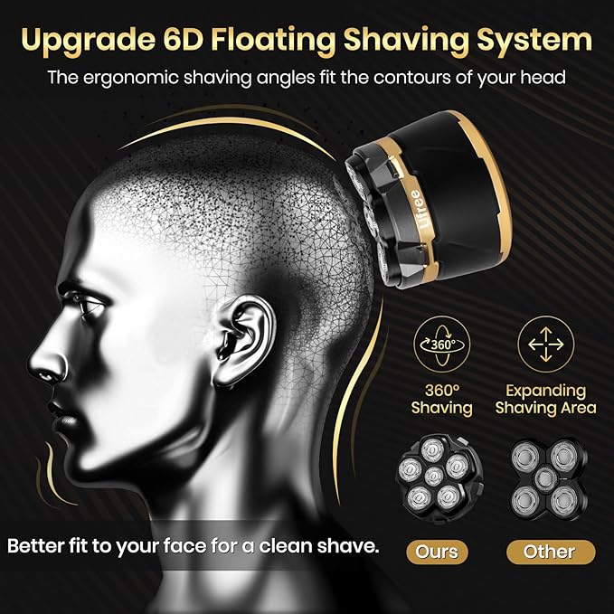 Ufree Head Shavers for Bald Men Electric Shavers Razor Rechargeable Bald Head Razor Magnetic 6D Rotary Shaver Waterproof Face Beard Trimmer Mens Grooming Kit Gifts for Men