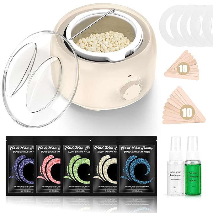 Waxing Kit - Wax Warmer for Hair Removal Hard Wax Kit with 14oz 5 Bags Hard Wax Beans for Full Body Legs Face Eyebrows Bikini Brazilian Waxing Kit for Women Men
