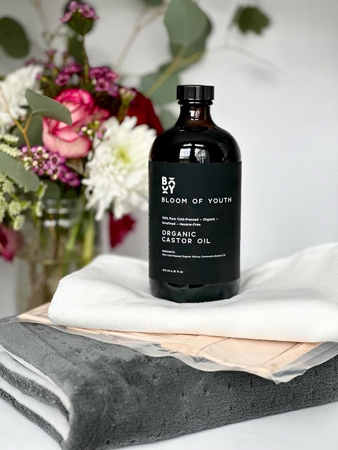 100% Pure Cold Pressed Organic Castor Oil Glass Bottle 16oz | Hexane Free Unrefined USDA Certified | For Hair Growth Skincare Castor Oil Pack Face Joints Carrier Oil Eyelashes Eyebrows