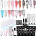 Poly Nail Gel Kit with UV Light 12 Colors Clear Nude Pink Iridescent Glitter Extension Gel Builder Gel Starter Kit Base Top Coat Set Slip Solution Nail Gel Kit for Beginners with Everything