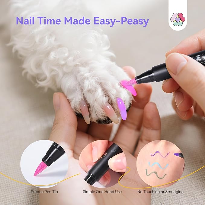 SAVILAND Essentials Dog Nail Polish Pens Quick Dry: 12 Colors Safe Pet Nail Art Polish Pens Set Brush Tip for DIY Dogs Cats Puppy Nails Non Toxic Odorless Easy to Apply Home &amp Salon Use