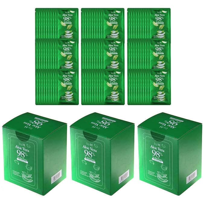 by.H Organic Aloe Vera Bulk Soothing Gel-Natural Moisturizer for Skin [90 PCS] Hair Effective for Sunburns Razor Burns Gentle Non-Greasy Skincare [Made in Korea] Pouch - (3 Packs of 30 PCS)