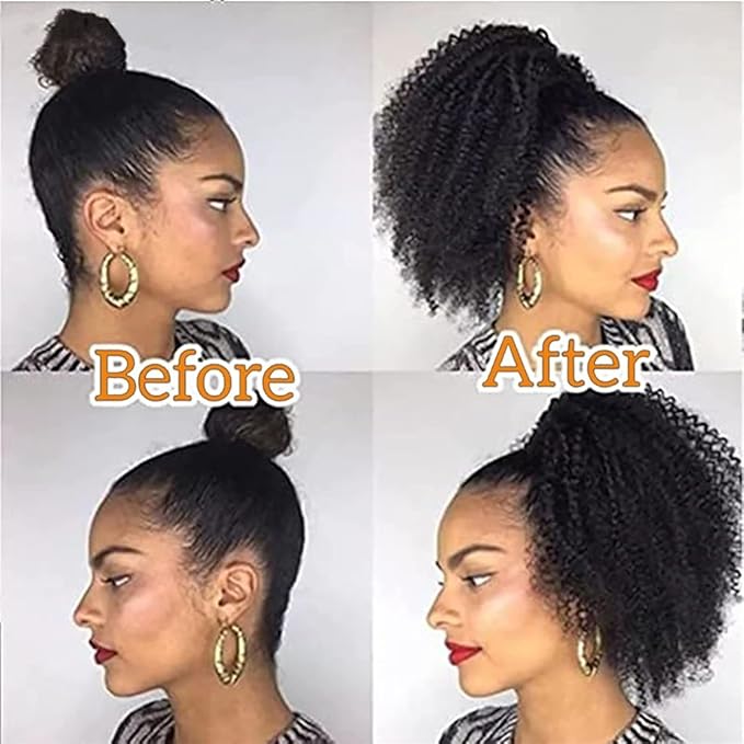 EARSHOT Hair Buns Hair Piece 1 Pack Curly Wavy Drawstring Ponytail Extension Brazilian Hairpin Ponytail Wig Natural Black Drawstring Ponytail Bun Hair Accessories For Girls (Color : 16inches)