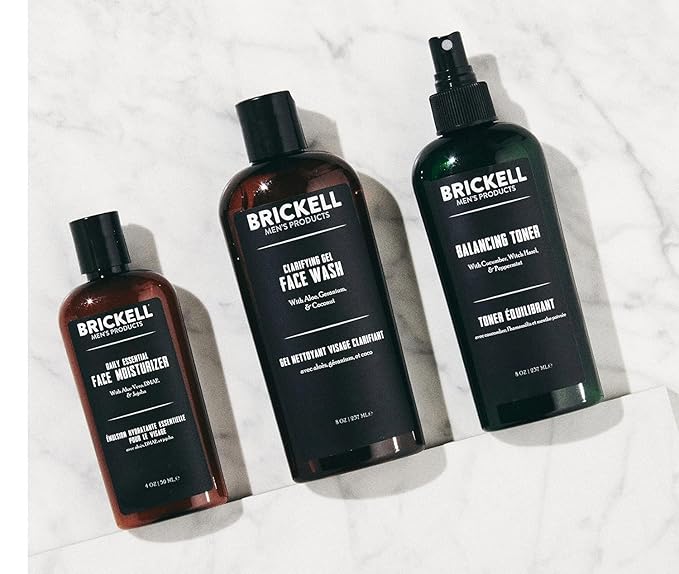 Brickell Men's Daily Face Cleanse Routine for Oily Skin Alcohol Free Toner Gel Facial Wash and Moisturizer Natural and Organic Unscented