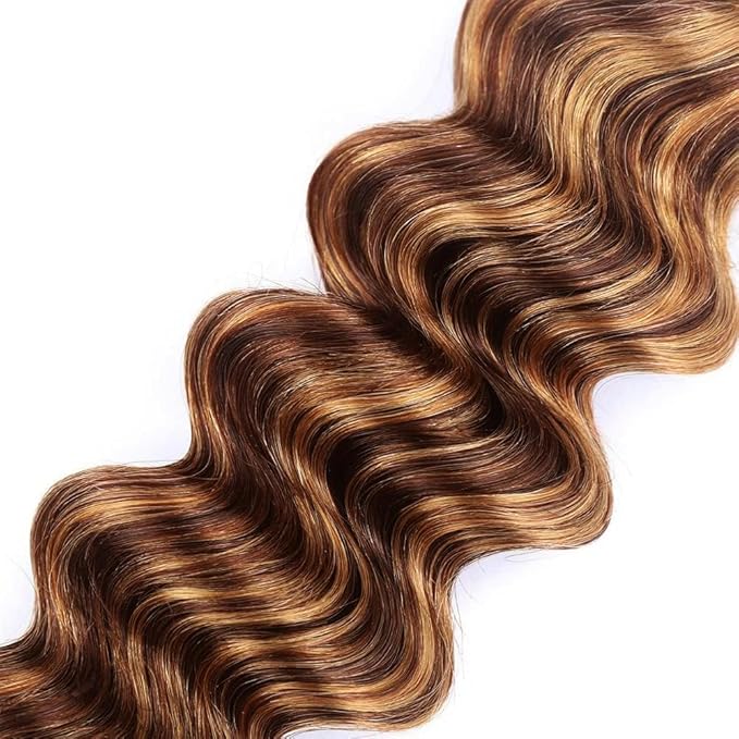 Highlight Brown Human Hair Bundles Ombre Brown Bundles #4 Deep Wave Bundle 16 inch P430 Deep Wave Bundle