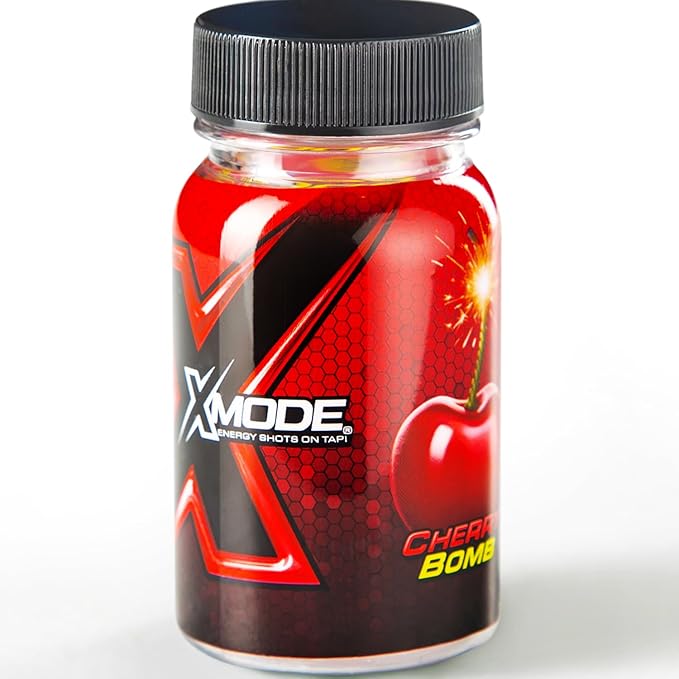 XMODE Extra Strength Energy Shots on Tap ? Cherry Bomb Flavor Sugar Free 150mg Caffeine per oz B12 100 (1oz) Servings Dispenser with 2 Refillable Bottles