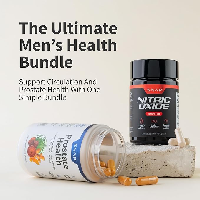 Snap Supplements Prostate Health &amp Nitric Oxide Supplement Bundle for Men 90 Vegetarian Capsules Each