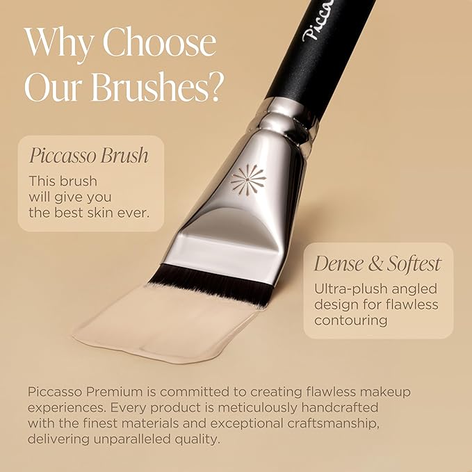 Piccasso 163 Foundation Brush ? Dense Makeup Brush for Liquid &amp Cream Foundation Soft Synthetic Bristles for Flawless Coverage and Face Makeup Professional Korean Beauty Tool for Daily