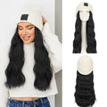 S-noilite Beanie Wig with Hair18 Inch Long Wavy Hair Extensions with White Knitted Hat Hairpieces for Women Winter Natural Black