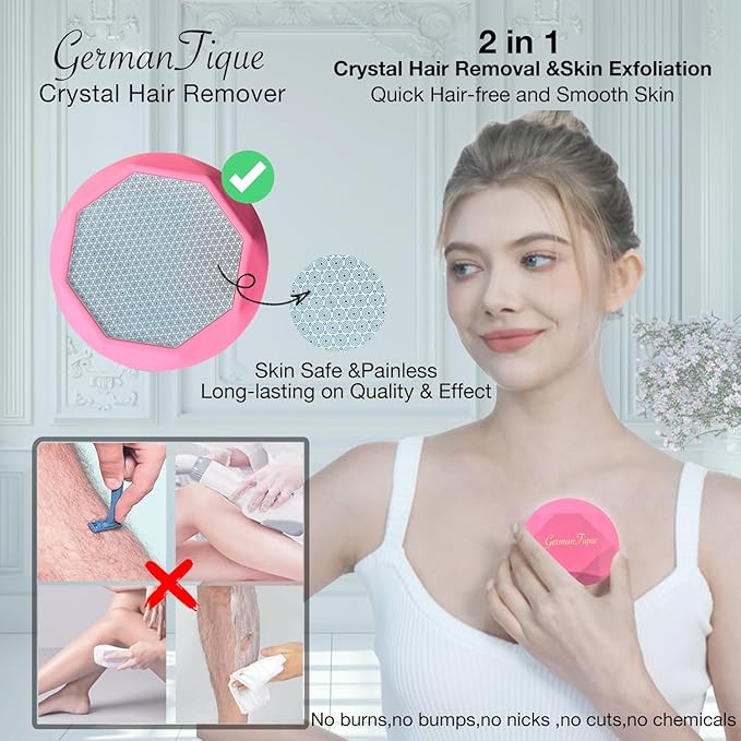 Crystal Hair EraserUpgraded Crystal Hair Remover DiamondPainless and Effective Nano Glass Hair Removal Stone and Skin ExfoliationNatural Epilator for Women and Men(Rose Pink)