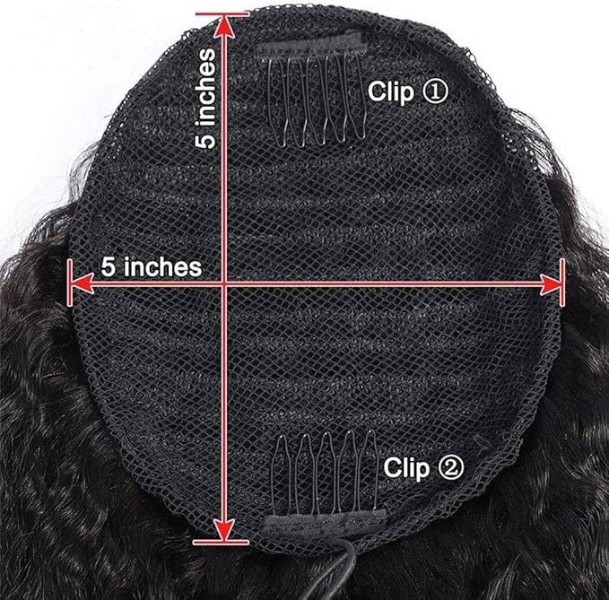 datanala Brazilian Remy Kinky Straight Ponytail Human Hair Extensions 16Inch Drawstring Ponytail Yanky Straight Human Hair Ponytail Clip in Hair Extensions Nature Black Color for Women