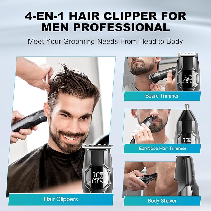 Beard Trimmer for Men - 14 Piece Professional Mens Grooming Kits Multi Beard Kit for Beard face Nose Ear Hair Trimmer Hair Clippers IPX7 Wet &amp Dry Use 210 Mins Mustache Trimmers Men Gifts (Black)
