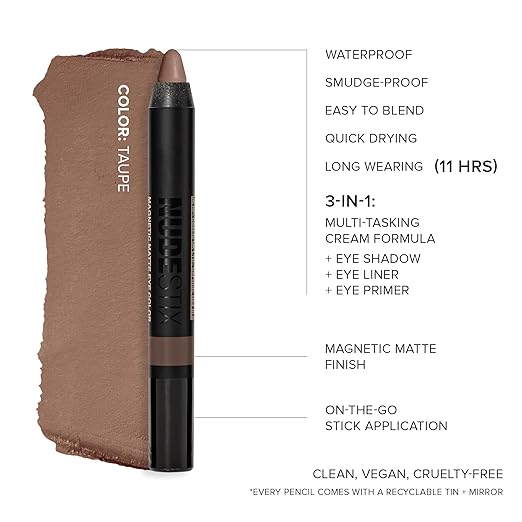 Nudestix Magnetic Matte Eye Color ? 3-in-1 Long-Wear Cream Eyeshadow Pencil Eyeliner &amp Primer | Waterproof Budge-Proof Matte Finish | Vegan &amp Cruelty-Free Eye Makeup