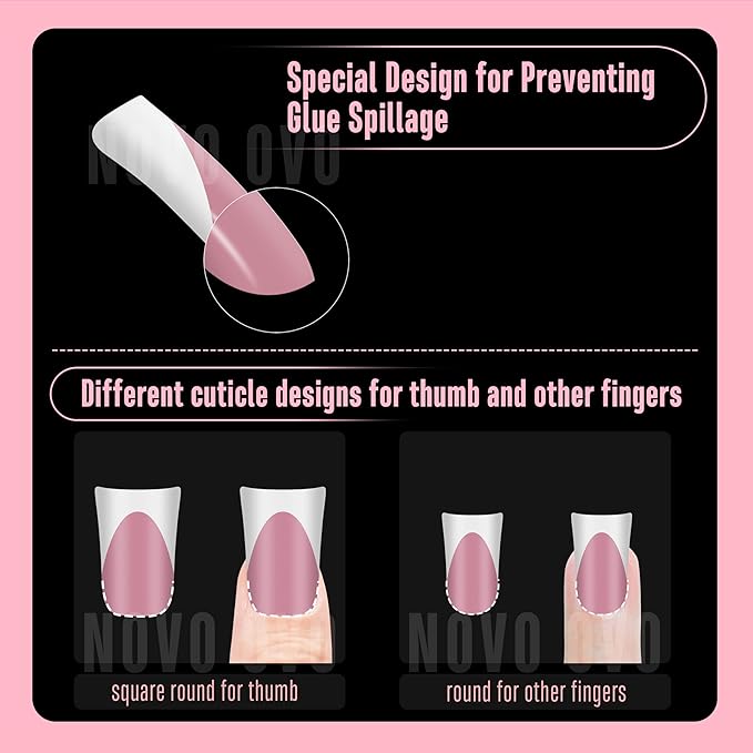 NOVO OVO White French Tip Short Duck Nail Tips Press on BERRY PINK Pre-designed Soft Gel Nail Extension Extra thick Full Cover Matte Vrial False Nails for DIY x 12 Sizes 360 pcs
